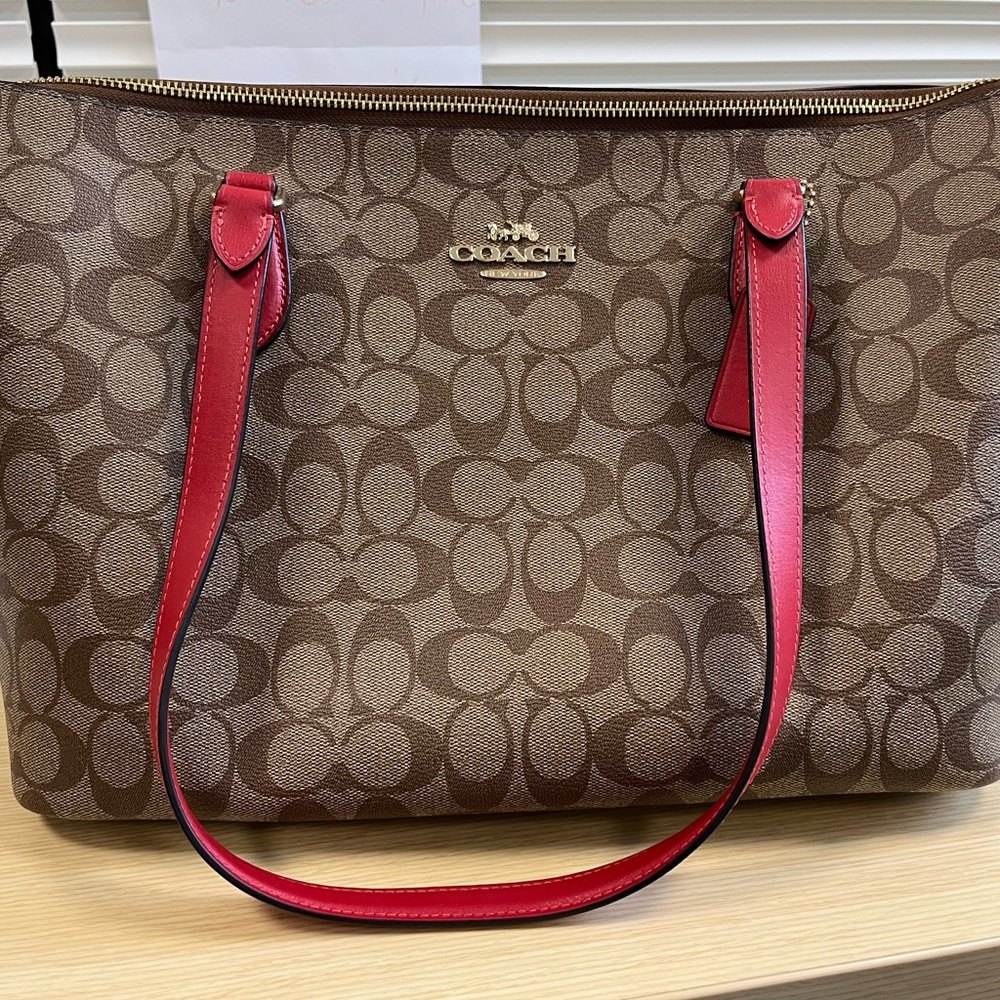 Coach Brown and Red Signature Tote EUC